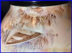 Vintage Hand Painted Porcelain Vase Lamp Landscape Barn Grist Mill & Pine Cones