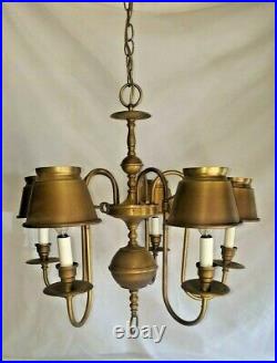 Vintage Hanging Light Fixture Chandelier 5 light antique Brass Lamp shades parts