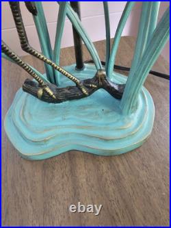 Vintage Heron Reeds Cast Iron Brass Metal Table Lamp Shadow Shade MCM 27