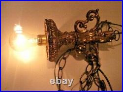 Vintage Hollywood Regency Ornate Swag Light Lamp Gold Metal Parts Tested Excell
