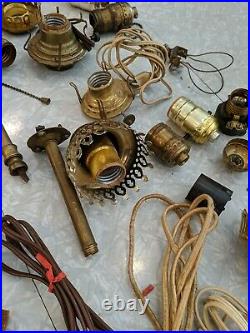 Vintage Huge Lot Assorted Lamp Sockets, Plugs, Finials, Clusters, Brass Parts