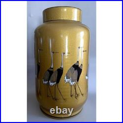 Vintage Japanese Red Crowned Cranes Pottery 14 Lamp Body Base Harp Parts Incl