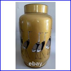 Vintage Japanese Red Crowned Cranes Pottery 14 Lamp Body Base Harp Parts Incl