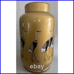 Vintage Japanese Red Crowned Cranes Pottery 14 Lamp Body Base Harp Parts Incl