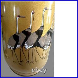 Vintage Japanese Red Crowned Cranes Pottery 14 Lamp Body Base Harp Parts Incl