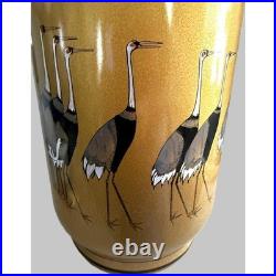 Vintage Japanese Red Crowned Cranes Pottery 14 Lamp Body Base Harp Parts Incl