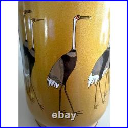 Vintage Japanese Red Crowned Cranes Pottery 14 Lamp Body Base Harp Parts Incl