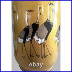 Vintage Japanese Red Crowned Cranes Pottery 14 Lamp Body Base Harp Parts Incl