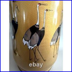 Vintage Japanese Red Crowned Cranes Pottery 14 Lamp Body Base Harp Parts Incl