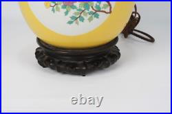 Vintage Japanese Vase Table Lamp With Floral Bird Design & Brass Fittings