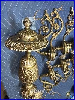 Vintage LAMP PARTS LOT chandelier hanging metal light ornate spacer arm set gold