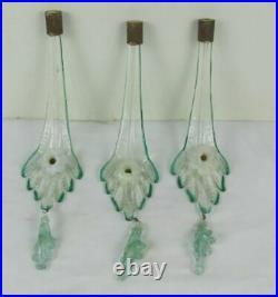 Vintage Lamp Parts Crystal & Green Glass Chandelier parts Feather like arms WOW