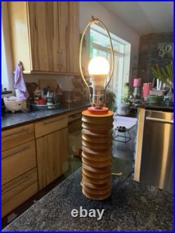Vintage MCM American Designer Table Lamp Wood Working Original Plug In And Parts