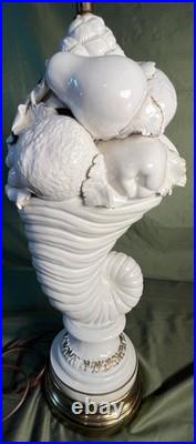 Vintage MCM Italian Cornucopia Fruit Stack Blanc De Chine Pottery Ceramic Lamp