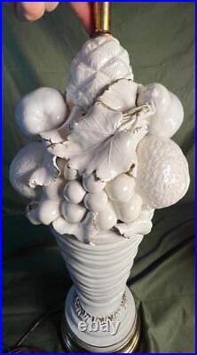Vintage MCM Italian Cornucopia Fruit Stack Blanc De Chine Pottery Ceramic Lamp