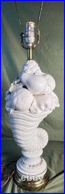 Vintage MCM Italian Cornucopia Fruit Stack Blanc De Chine Pottery Ceramic Lamp