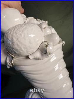 Vintage MCM Italian Cornucopia Fruit Stack Blanc De Chine Pottery Ceramic Lamp