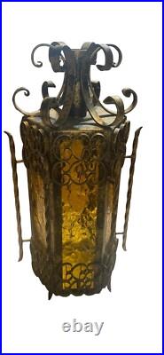Vintage MCM Spanish Revival Lamp Wrought Iron Amber Gothic Electric Parts/repair