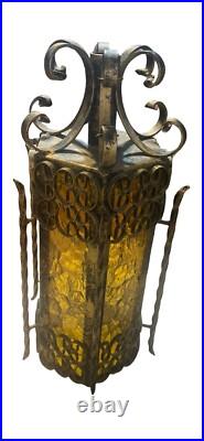 Vintage MCM Spanish Revival Lamp Wrought Iron Amber Gothic Electric Parts/repair