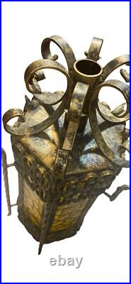 Vintage MCM Spanish Revival Lamp Wrought Iron Amber Gothic Electric Parts/repair