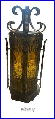 Vintage MCM Spanish Revival Lamp Wrought Iron Amber Gothic Electric Parts/repair