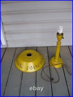 Vintage MCM Yellow Tole Toleware Table Lamp PARTS Candlestick Base + Shade