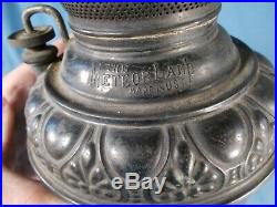Vintage MILLER METEOR Embossed Hi-Rise Brass Oil Lamp Drop In Font Tank 1890