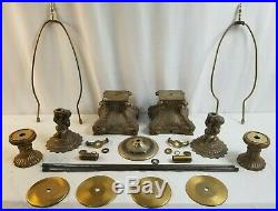 Vintage Metal Cast CHERUB Lamp Parts Lot w CHERUBS, Bases, Rods, Finials 2 Lamps