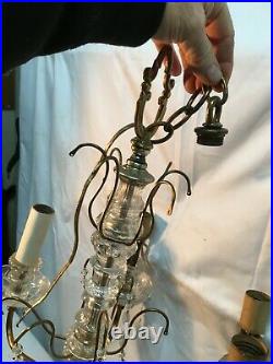 Vintage Mid Century 6 Arm Glass Chandelier Hanging Lamp Parts Repair Lot