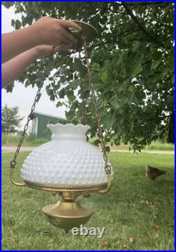 Vintage Milk Glass Hobnail Hanging Hurricane Swag Parlor Lamp Project for Parts