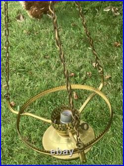 Vintage Milk Glass Hobnail Hanging Hurricane Swag Parlor Lamp Project for Parts