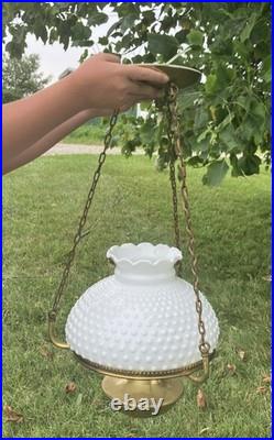 Vintage Milk Glass Hobnail Hanging Hurricane Swag Parlor Lamp Project for Parts
