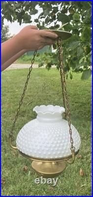 Vintage Milk Glass Hobnail Hanging Hurricane Swag Parlor Lamp Project for Parts