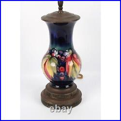 Vintage Moorcroft Lamp With Brass Fittings & Colorful Fruit Design