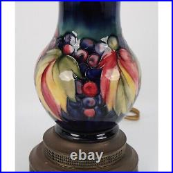 Vintage Moorcroft Lamp With Brass Fittings & Colorful Fruit Design