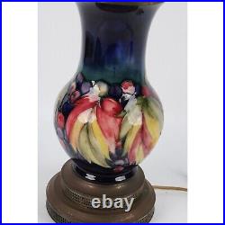 Vintage Moorcroft Lamp With Brass Fittings & Colorful Fruit Design