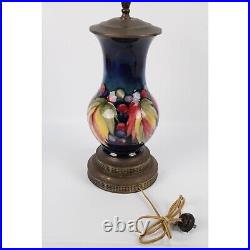 Vintage Moorcroft Lamp With Brass Fittings & Colorful Fruit Design