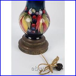 Vintage Moorcroft Lamp With Brass Fittings & Colorful Fruit Design