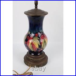 Vintage Moorcroft Lamp With Brass Fittings & Colorful Fruit Design
