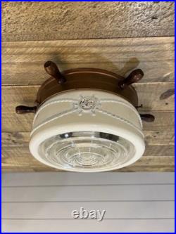 Vintage Nautical Ships Wheel Ceiling MCM Light Fixture Maritime Parts/Repair