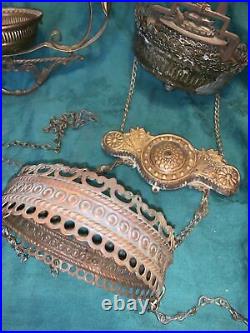 Vintage Ornate Solid Brass Hanging Kerosene Lamp Frame Parts