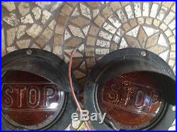 Vintage PAIR stop Lamps FLASH-O-LITE B-10130 early truck auto LIGHT Glass LENS