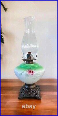 Vintage P & A Oil Lamp Hand Painted Rose Base