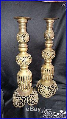 Vintage Pair Of Brass Candle Sconces or lamp repair parts unknown age Taiwan 22