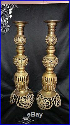 Vintage Pair Of Brass Candle Sconces or lamp repair parts unknown age Taiwan 22
