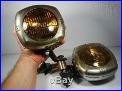 Vintage Pair Of Us Pioneer 45 Accessory Fog Lights 6 Volt Chrome / Amber