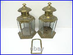 Vintage Pair Used Brass & Copper Clear Glass Outdoor Lanterns Lamps Bodies Parts