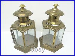 Vintage Pair Used Brass & Copper Clear Glass Outdoor Lanterns Lamps Bodies Parts