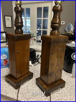 Vintage Pair of Lamps Naturalist Rustic. Solid Wood and Brass Fittings Turned