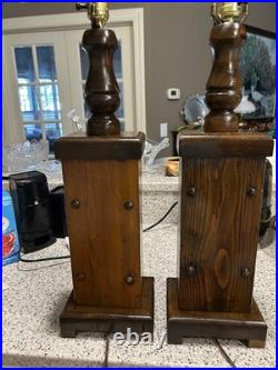 Vintage Pair of Lamps Naturalist Rustic. Solid Wood and Brass Fittings Turned
